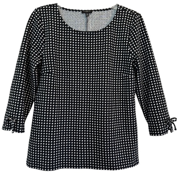 Talbots Petite Women's Size Mp Knit Top Stretch Bow details Geometric Print - Picture 1 of 15